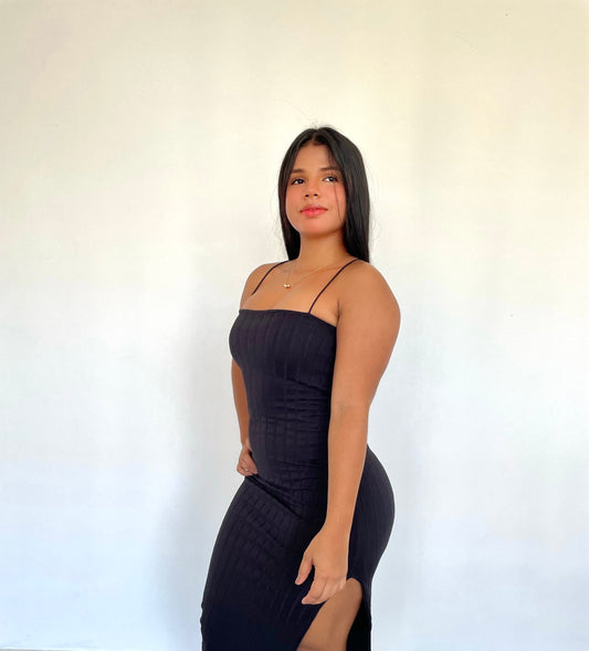 Vestido tiras cola de ratón negro