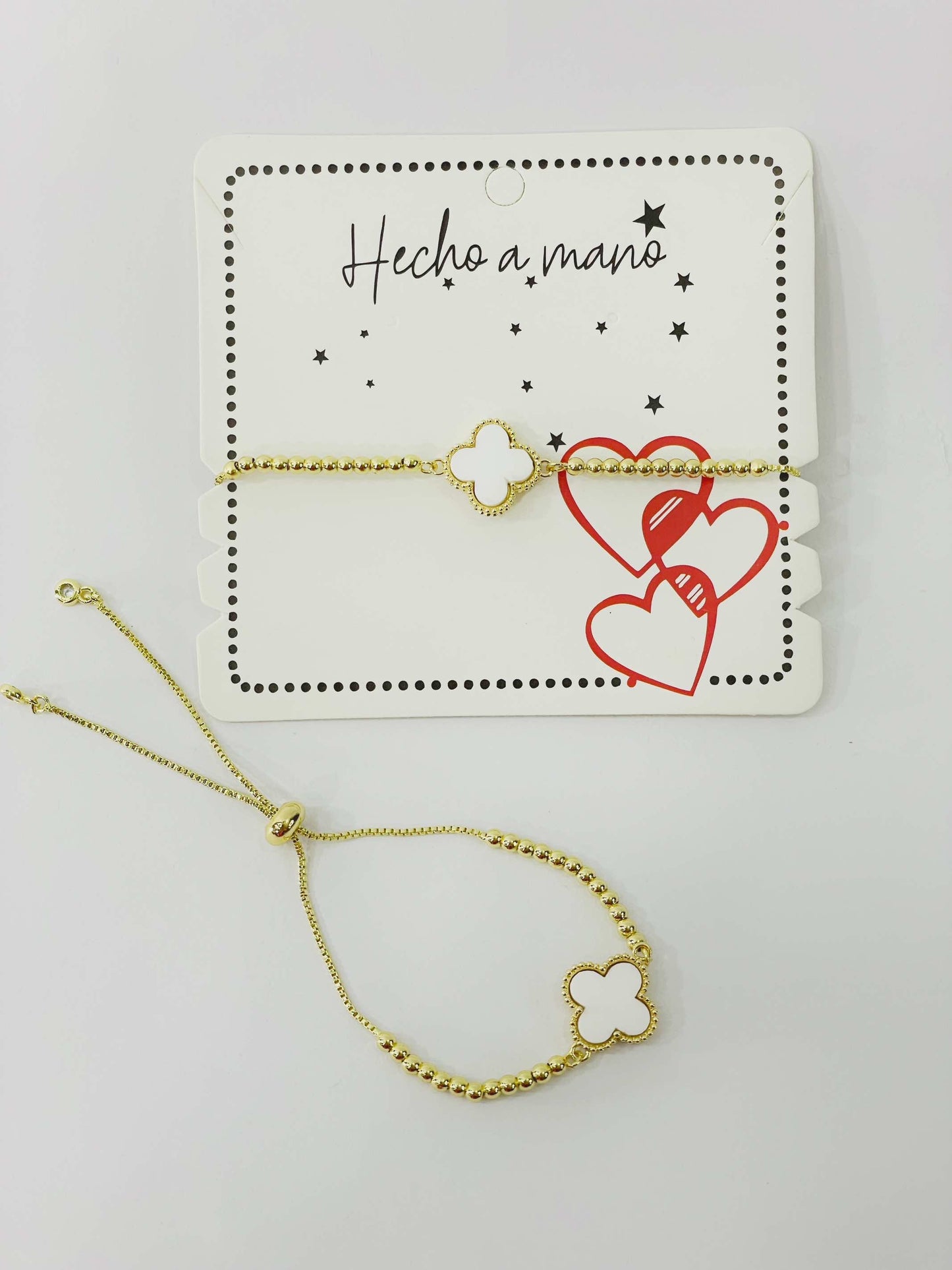 Pulsera ajustable dije trebol blanco