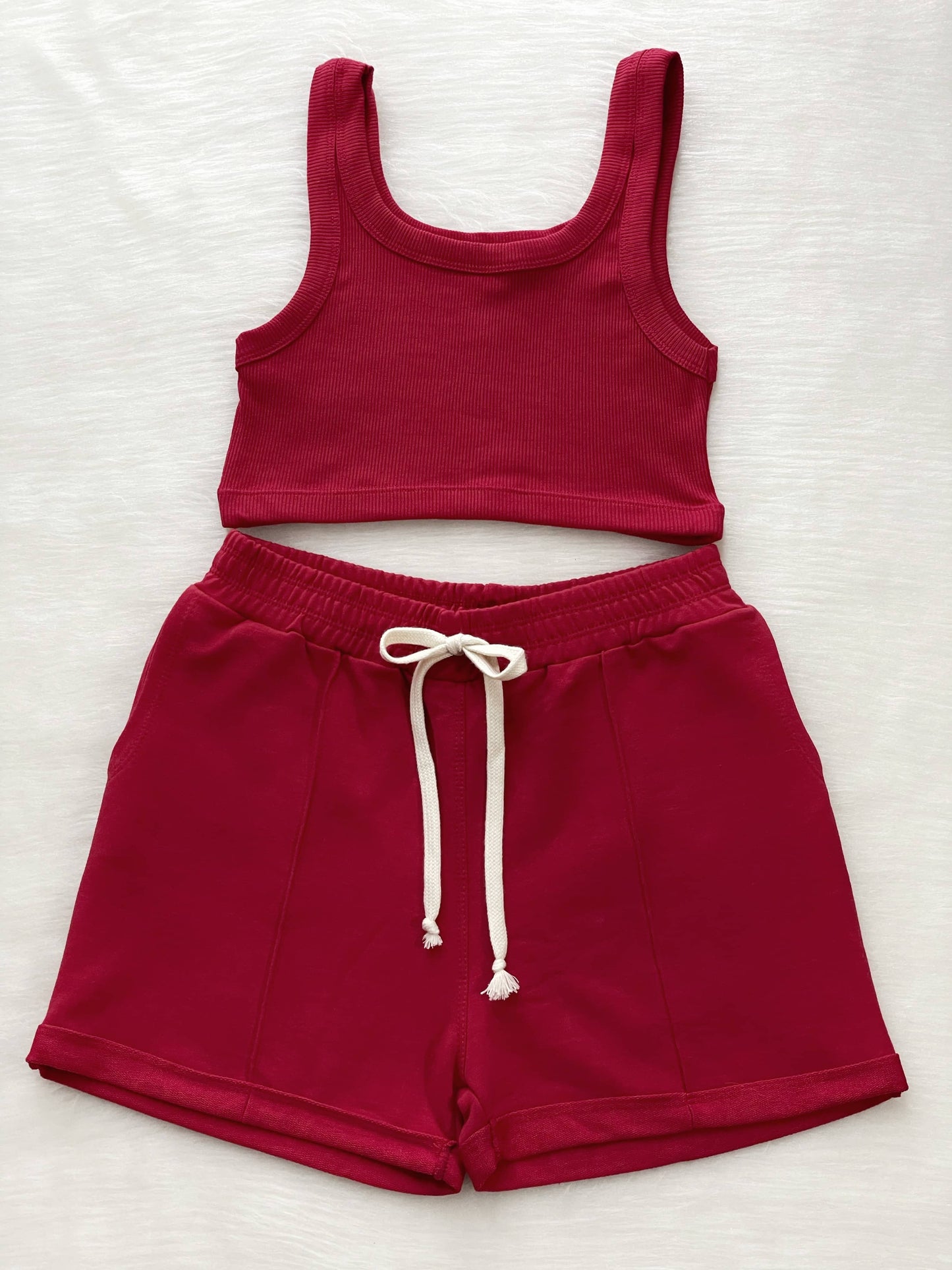 Set crop top + short rojo
