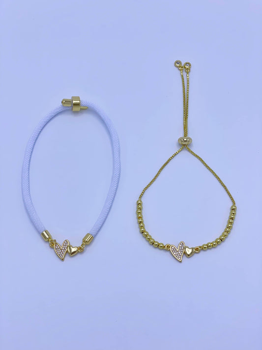 Pulsera graduable dije corazón doble