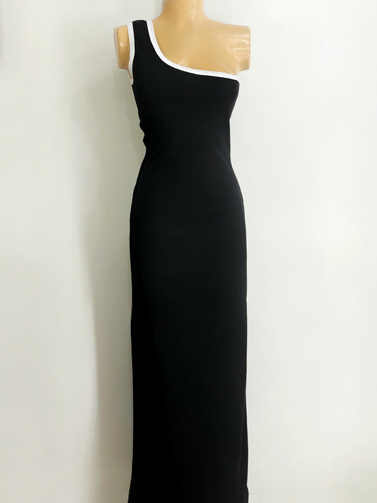Vestido medio hombro negro-blanco