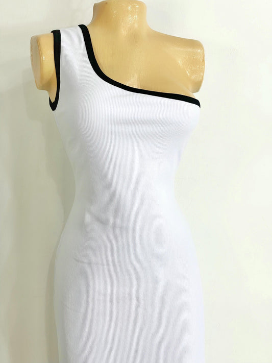 Vestido medio hombro blanco-negro