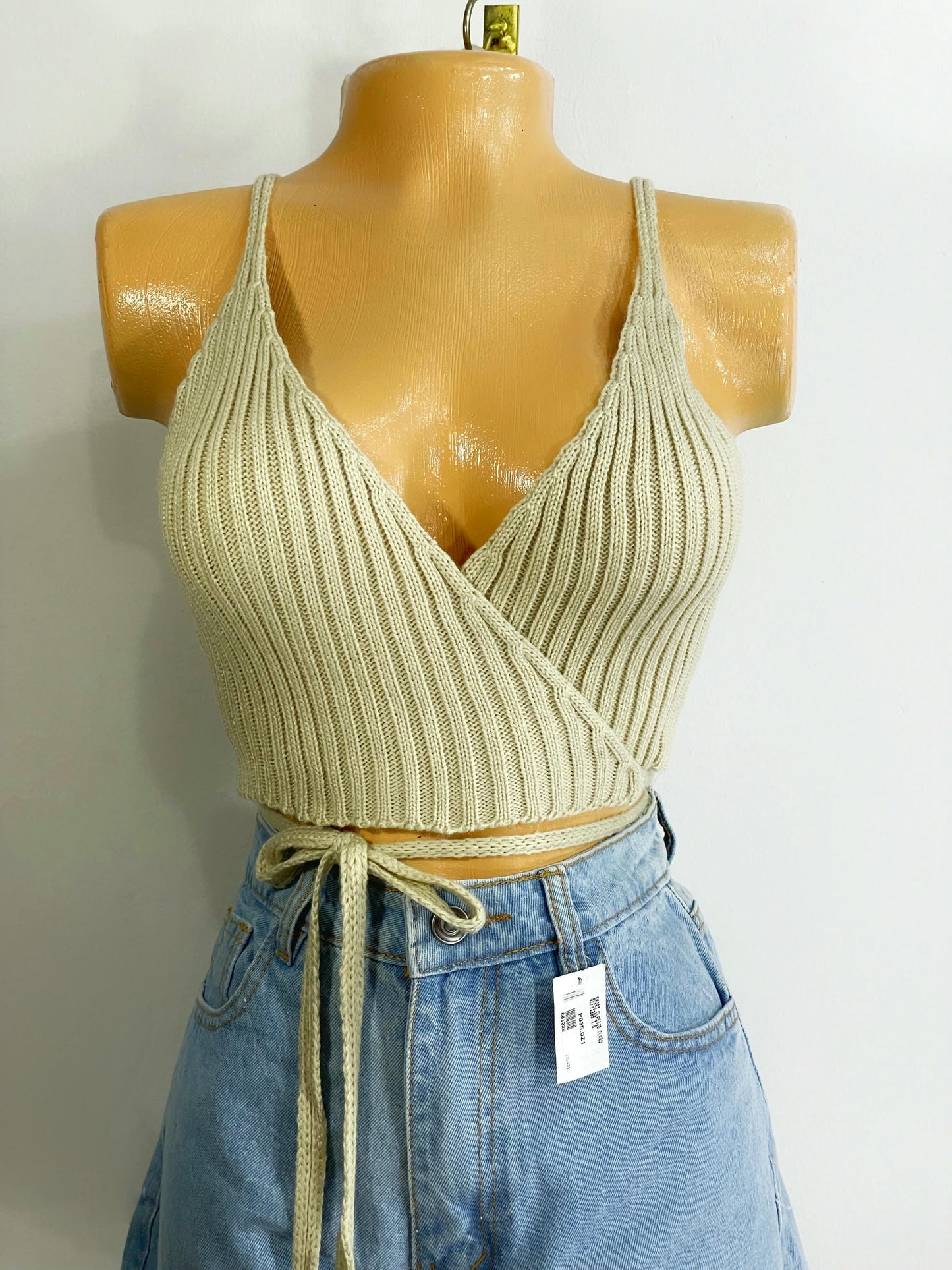Crop top tejido beige