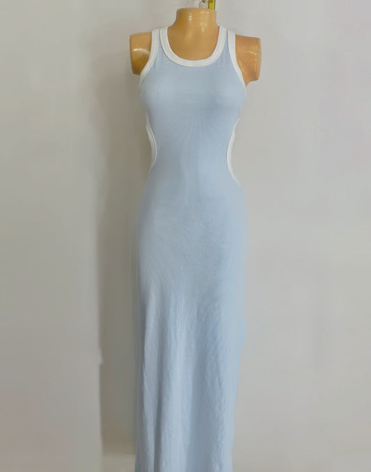 Vestido abertura espalda azul bebe
