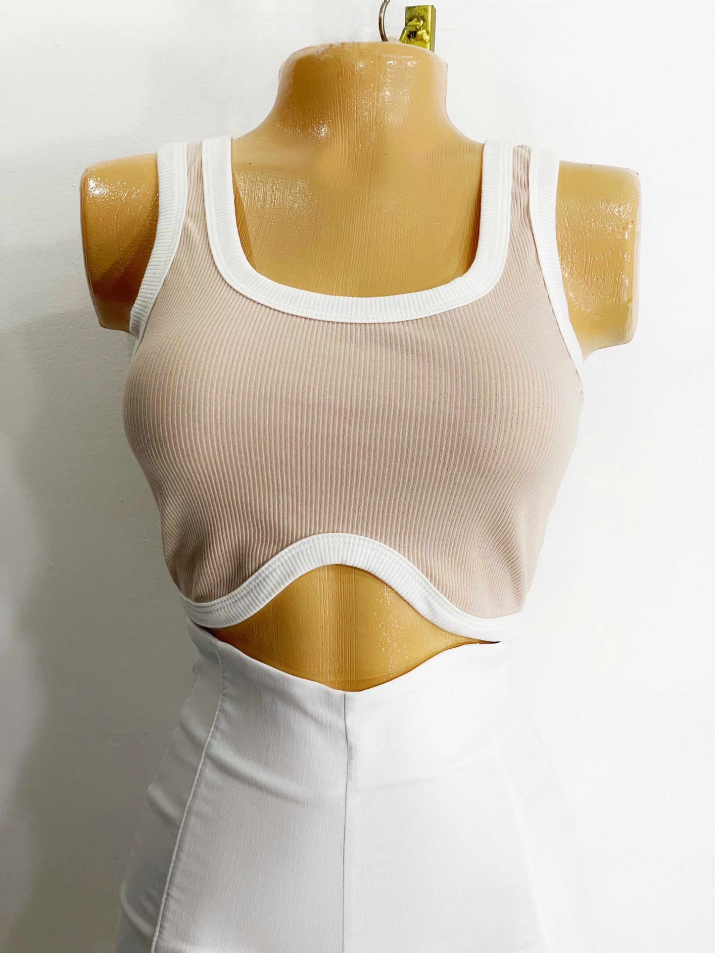 Crop top bicolor beige