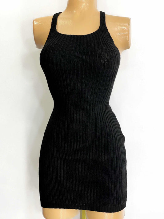 Vestido corto tejido beige negro