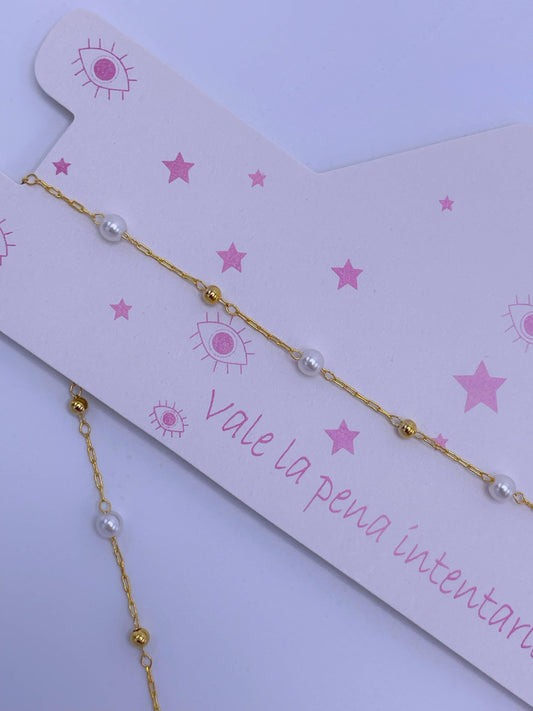 Choker perlas doradas y blancas