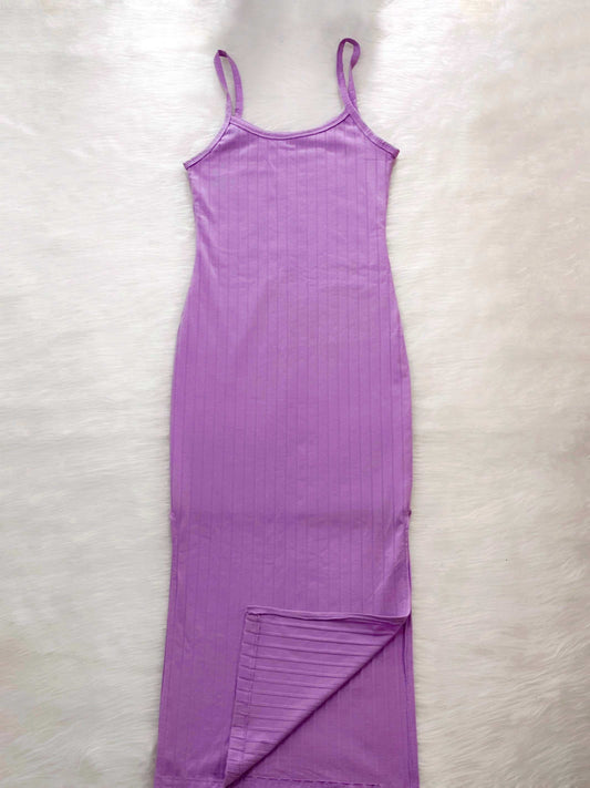 Vestido largo aberturas laterales lila