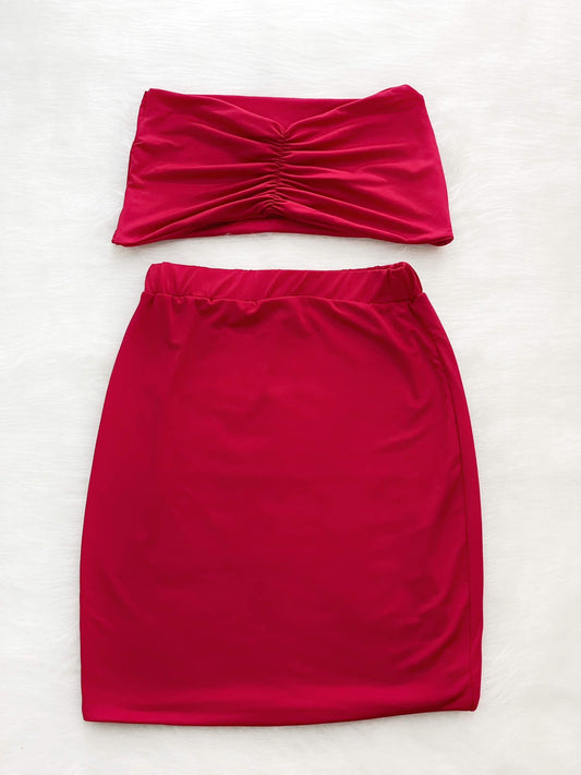 Set crop top + falda rojo