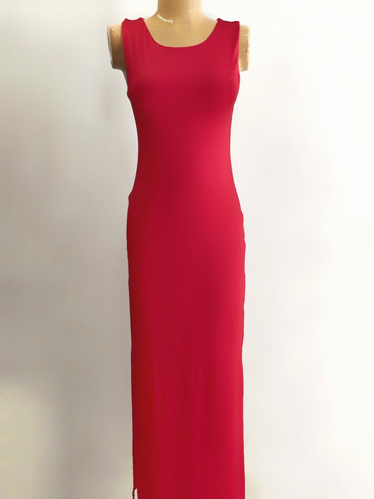 Vestido largo con aberturas laterales rojo
