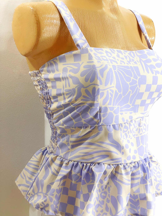 Blusa estampada color marfil-azul bebe