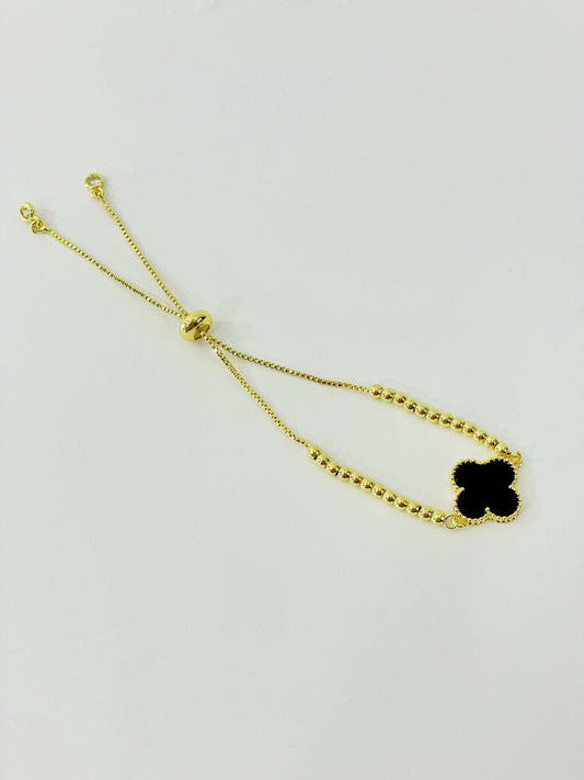 Pulsera ajustable dije trebol negro