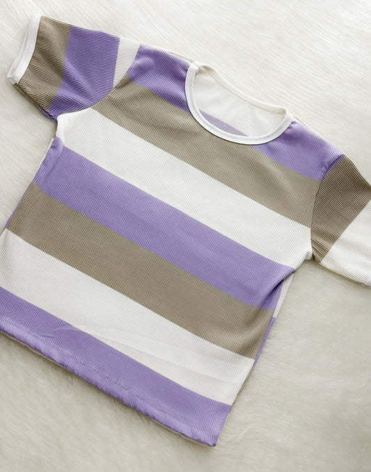 Suéter rayas bicolor blanco-lila-beige