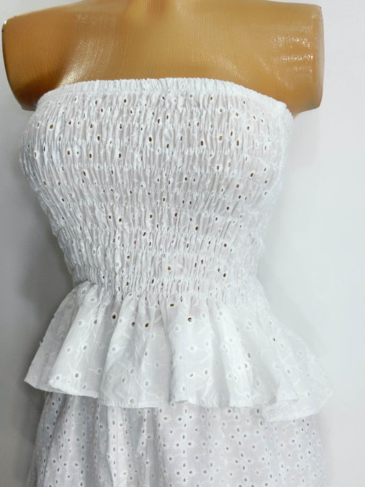 Blusa estilo strapless ojalillo blanco