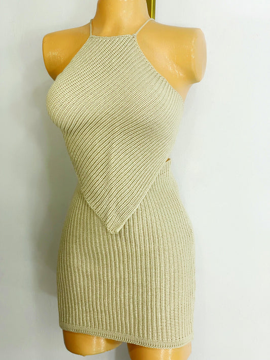 Set tejido blusa + falda beige