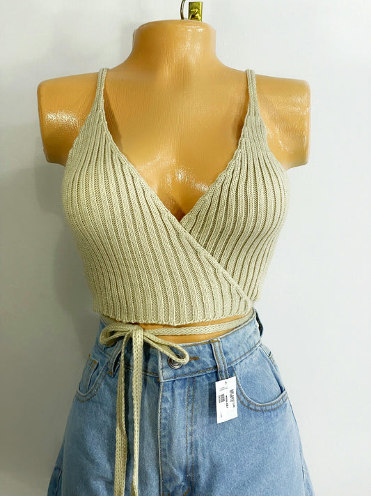Crop top tejido beige