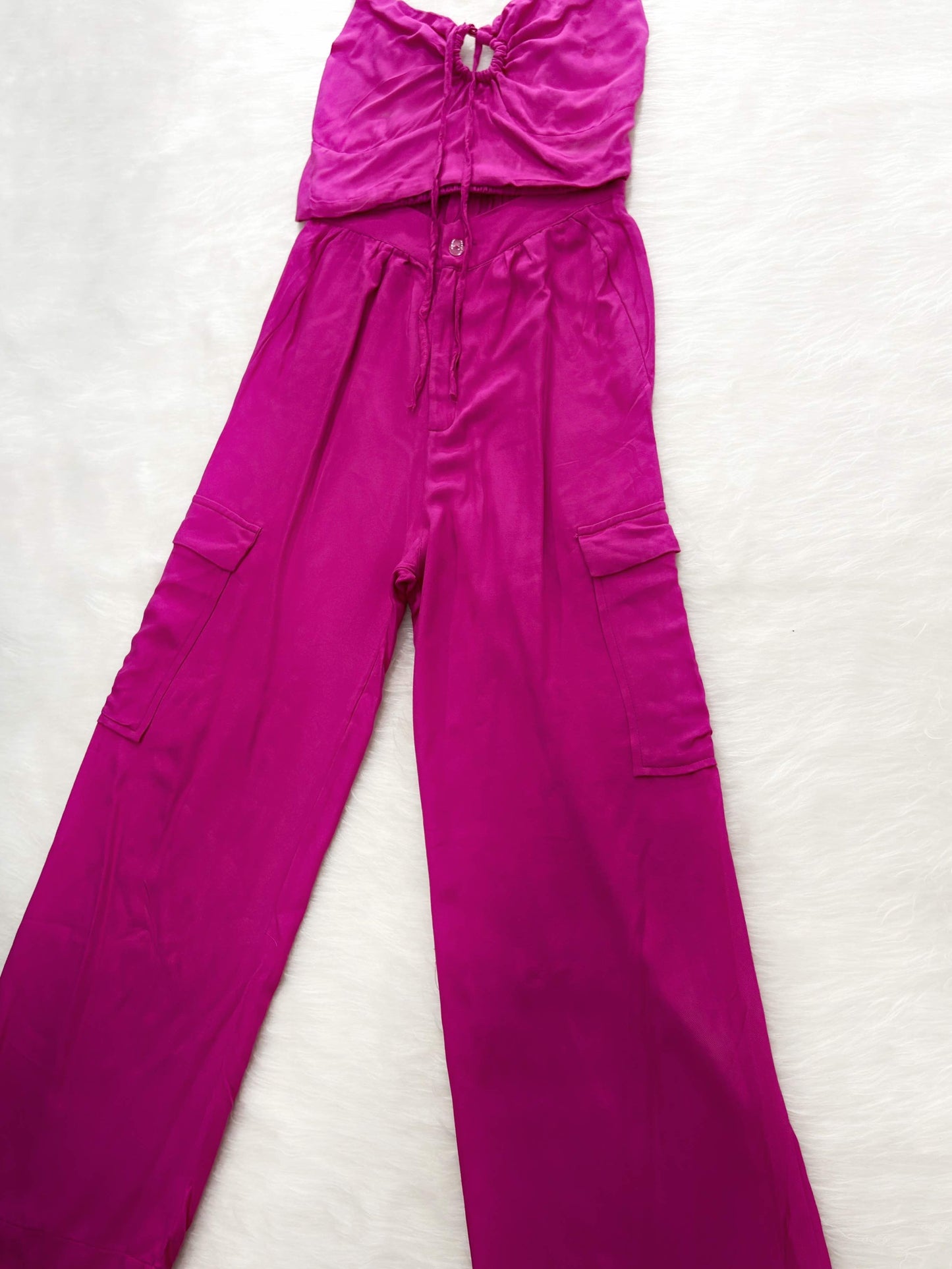 Set crop top + pantalon fucsia