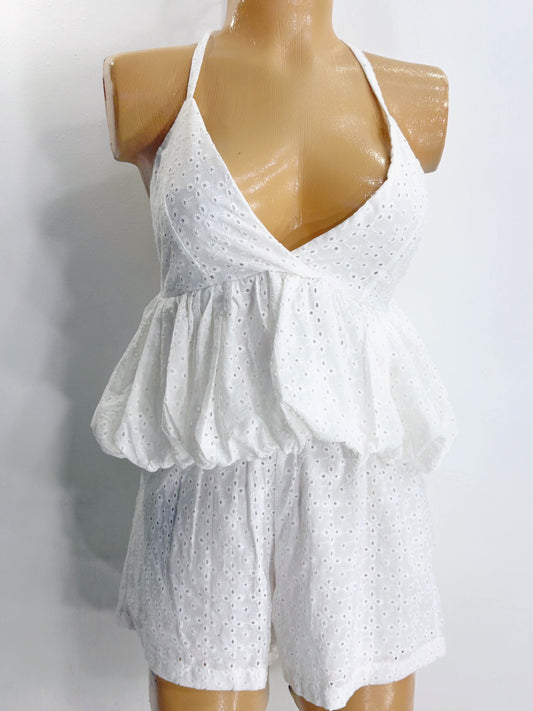 Set blusa + short ojalillo blanco