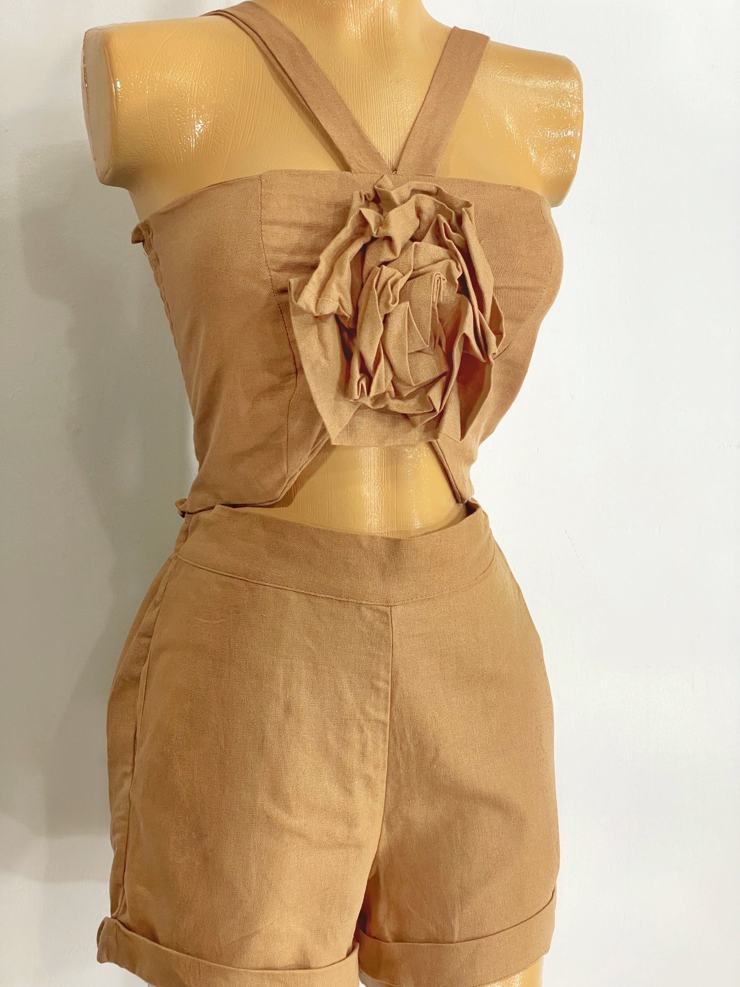Set blusa + short lino nude