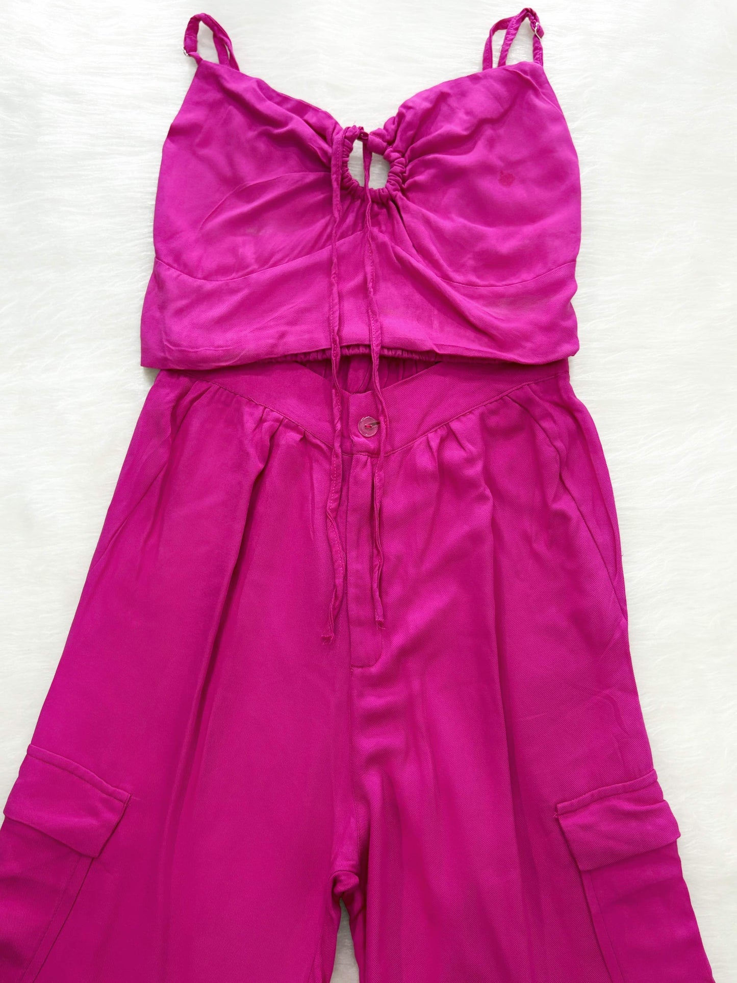 Set crop top + pantalon fucsia